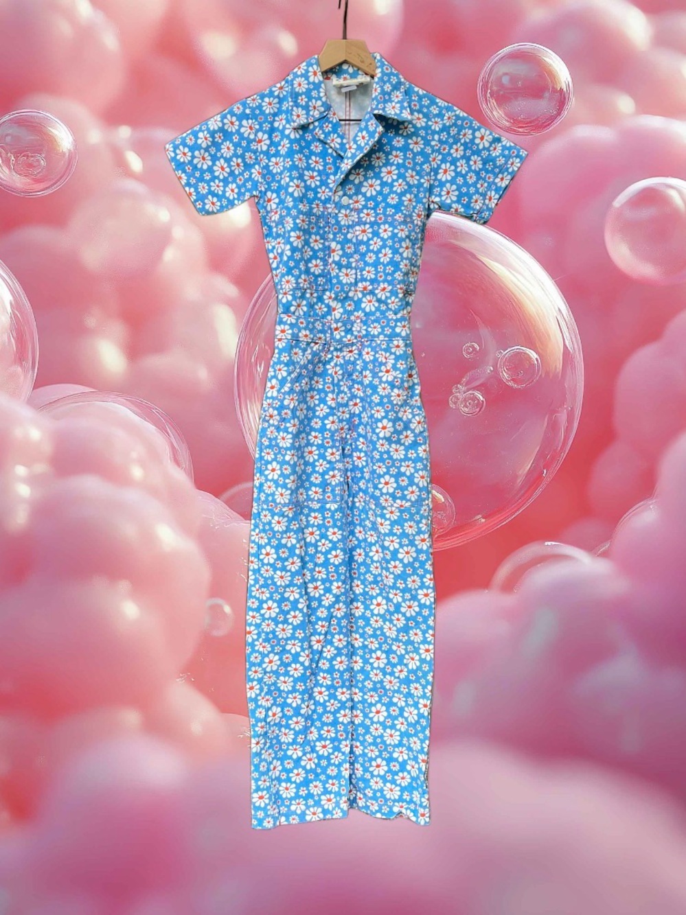 Big Bud Press Blue Lazy Daisy Short Sleeve Jumpsuit Size XXS